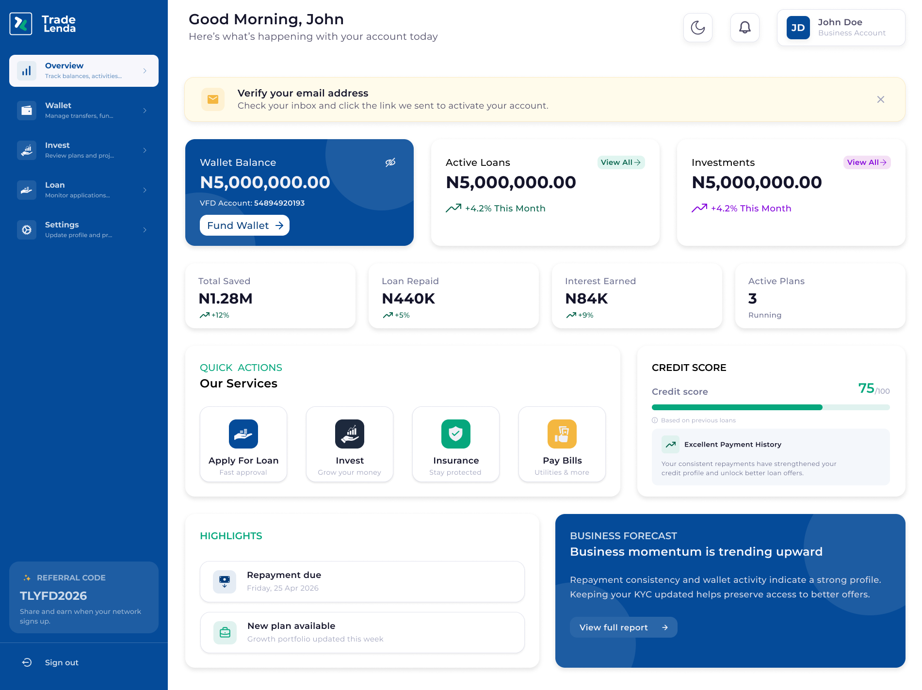 Trade Lenda Web App